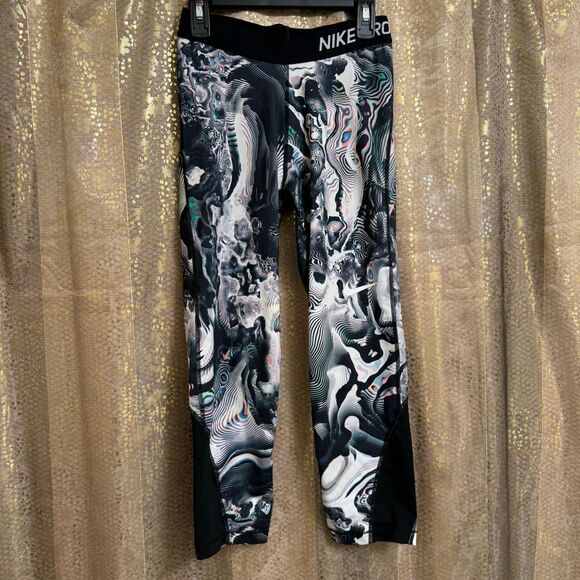 Nike Pro Dri-fit Women's Colorful Black Psychedelic Training Capris Small - Picture 1 of 11